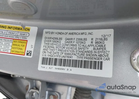 2018 Honda Accord Ex-L from USA, damaged, VIN 1HGCV1F51JA076041